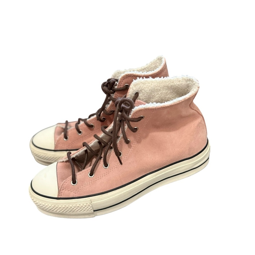 CONVERSE All-Star Platform Suede Leather Sherpa Pink High-Top Sneakers - Picture 9 of 14